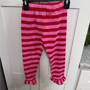 Girls' Pink and Red Striped Ruffle Hem Pants